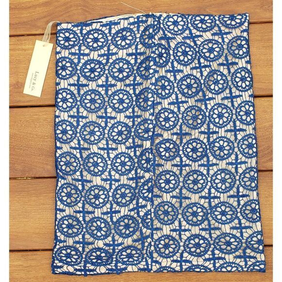 NWT Lucy & Co. Blue & Beige Crochtet Pencil Skirt Size Medium - Picture 9 of 16